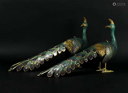 PAIR OF CHINESE CLOISONNE PEACOCK TABLE ITEM