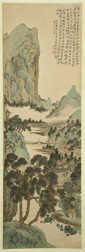 CHINESE SCROLL PAINTING OF MOUNTIAN VIEWS WITH