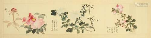 CHINESE SCROLL PAINTING OF FLOWER WITH CALLIGRAPHY