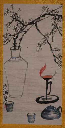 CHINESE SCROLL PAINTING OF FLOWER IN VASE