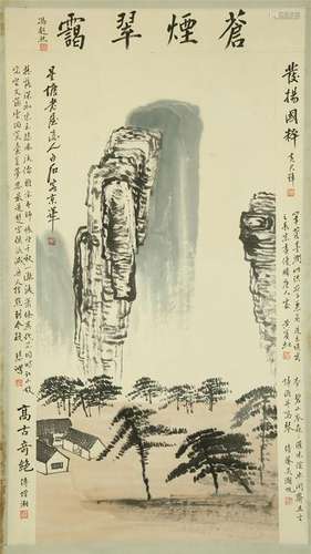 CHINESE SCROLL PAINTING OF MOUNTAIN VIEWS WITH