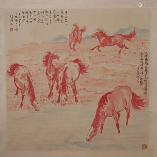 CHINESE SCROLL PAINTING OF HORSE WITH CALLIGRAPHY