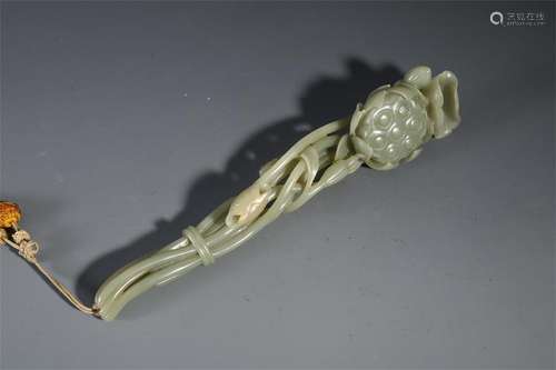 CHINESE CELADON JADE LOTUS RUYI SCEPTER