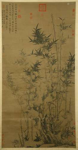 CHINESE SCROLL PAINTING OF BAMBOO WITH CALLIGRAPHY