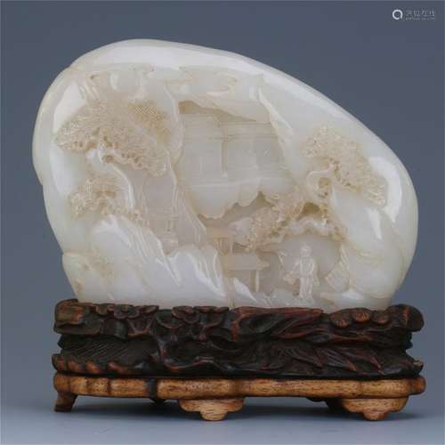 CHINESE WHITE JADE SCHOLAR'S ROCK TABLE ITEM