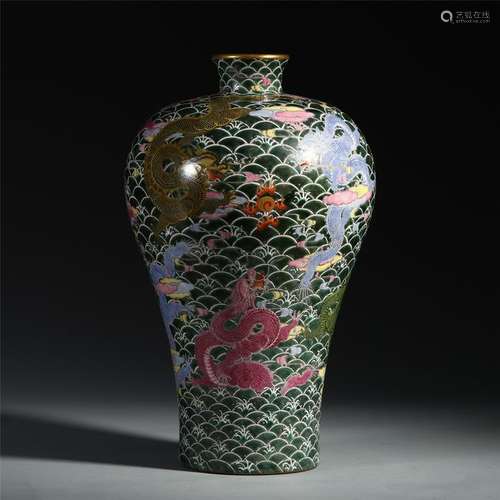 CHINESE PORCELAIN FAMILLE ROSE DRAGON MEIPING VASE