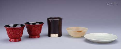 CHINESE CINNABAR ZITAN JADE PROCELAIN VESSELS