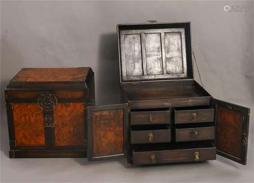 PAIR OF CHINESE WOOD SCHOLAR'S TREASUTE CASE