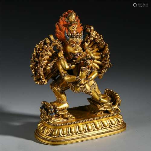 TIBETAN GILT BRONZE STANDING SAMANTAKA