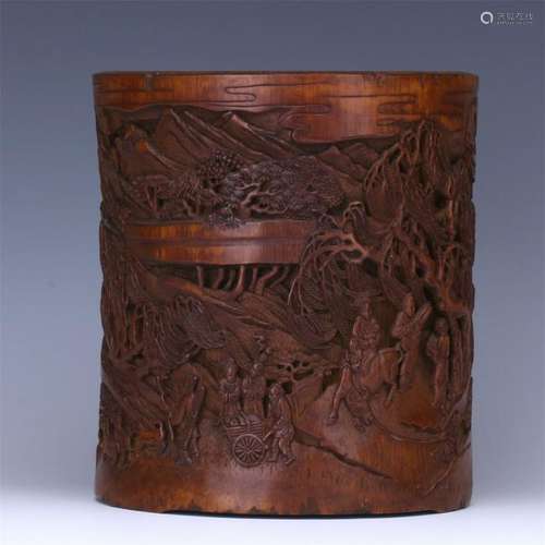 CHINESE BAMBOO MEN IN MOUNTAIN BRUSH POT