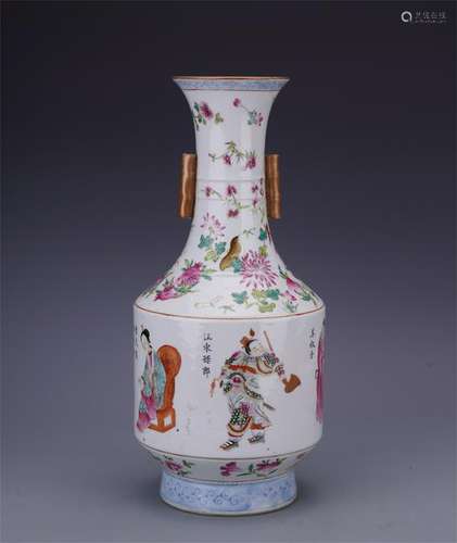 CHINESE PORCELAIN FAMILLE ROSE FIGURES VASE