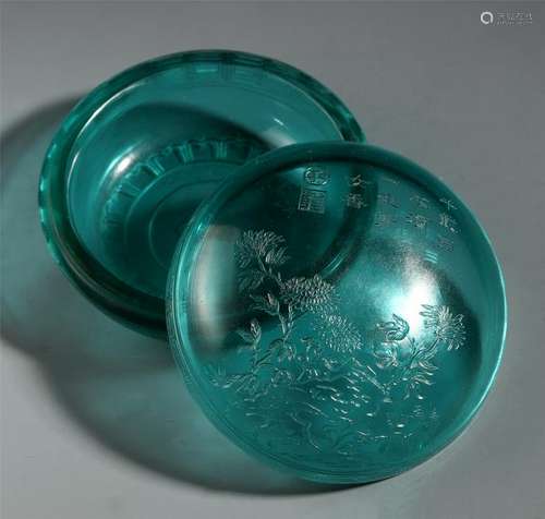 CHINESE BLUE PEKING GLASS FLOWER LIDDED BOX