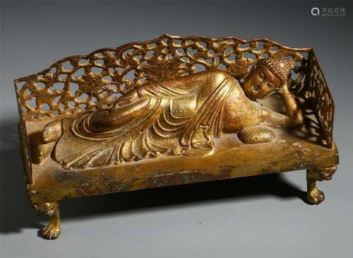 CHINESE GILT BRONZE SLEEPING BUDDHA