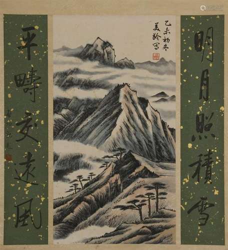 CHINESE SCROLL PAINTING OF MOUNTAIN VIEWS WITH