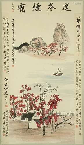 CHINESE SCROLL PAINTING OF MOUNTAIN VIEWS WITH