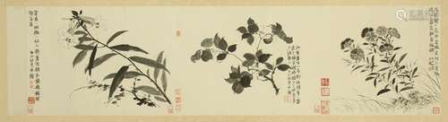 CHINESE SCROLL PAINTING OF FLOWER WITH CALLIGRAPHY