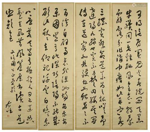 FOUR PANELS OF CHINESE SCROLL CALLIGRAPHY ON PAPER