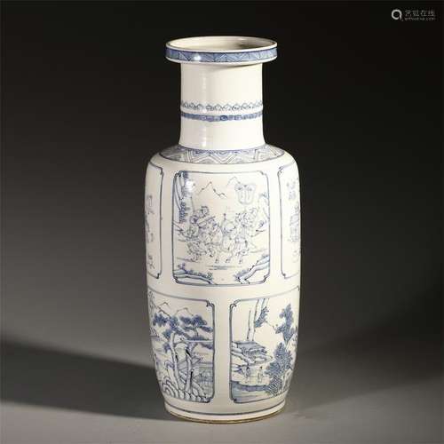 CHINESE PORCELAIN BLUE AND WHITE FIGURES AND STORY VASE