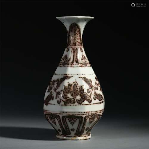 CHINESE PORCELAIN RED UNDER GLAZE FLOWER YUHUCHUN VASE