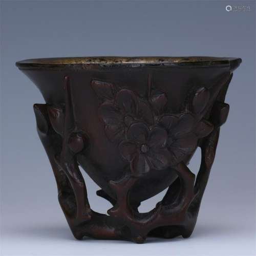 CHINESE HARDWOOD ZITAN FLOWER JUE CUP