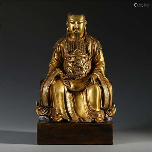 CHINESE GILT BRONZE SEATED GOD OF DAOIST