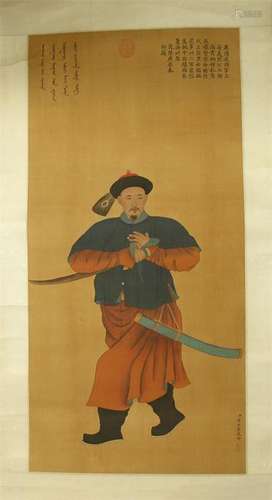 CHINESE SCROLL PAINTING OF WARRIOR