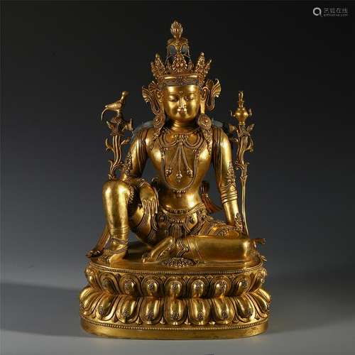 CHINESE GILT BRONZE SEATED GUANYIN