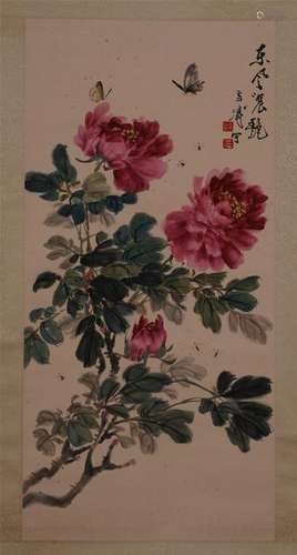 CHINESE SCROLL PAINTING OF BUTTERFLY AND FLOWER