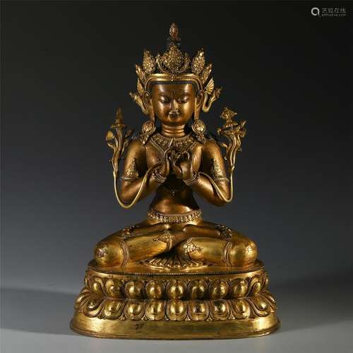 CHINESE GILT BRONZE SEATED BUDDHA