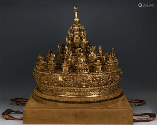 TIBETAN GILT BRONZE BUDDHA ALTAR TOWER