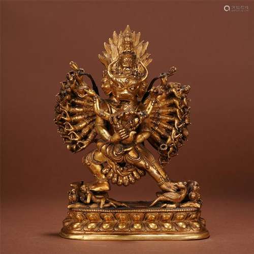 TIBETAN GILT BRONZE STANDING SAMANTAKA