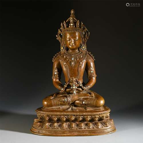 CHINESE GEM STONE INLAID SEATED BUDDHA