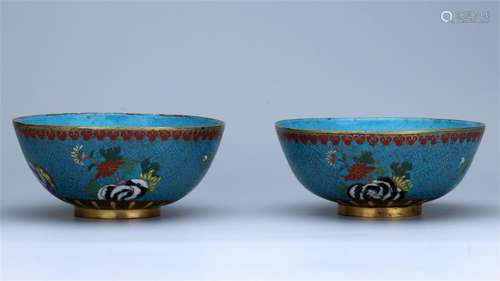 PAIR OF CHINESE CLOISONNE FLOWER BOWLS