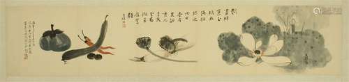 CHINESE SCROLL PAINTING OF FLOWER WITH CALLIGRAPHY