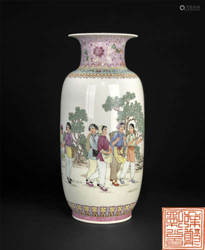 六七十年代 粉彩採茶姑娘瓶 “景德鎮製”造