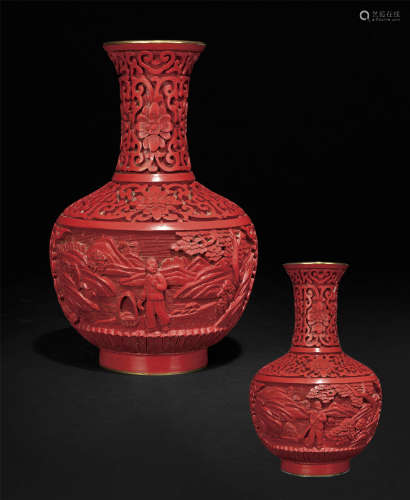 六七十年代 銅胎剔紅現代人物題材花瓶