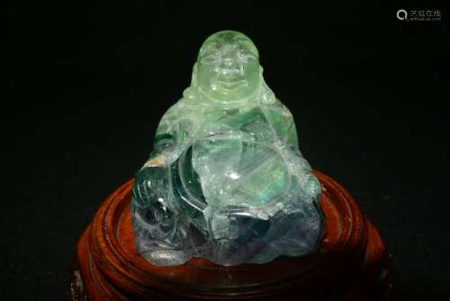 Tourmaline carving maitreya cave with wooden stander