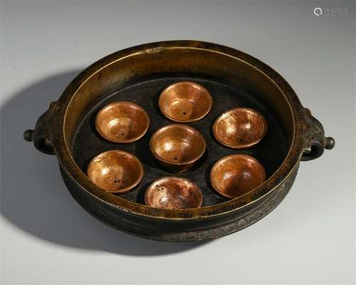 CHINESE BRONZE ROUND CIRCLE HANDLE CENSER