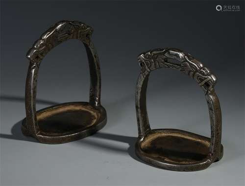 PAIR OF CHINESE SLVER BRONZE SADDLE