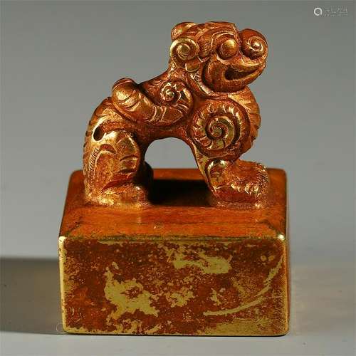 CHINESE GILT BRONZE BEAST SEAL