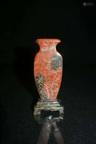 red Shoushan stone carving receptacle Size: height