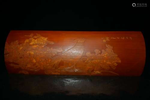 A Finely Chinese Bamboo Phoenix Play Peony Bas-Relief D