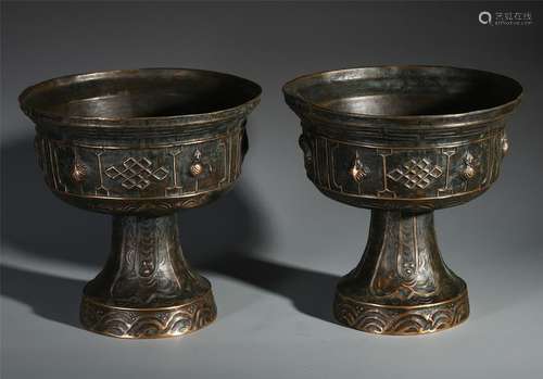 PAIR OF CHINESE BRONZE DOU CENSER