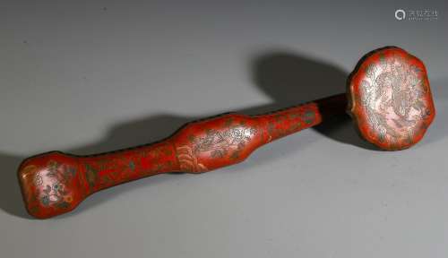 CHINESE RED LACQUER RUYI SCEPTER
