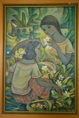 Philippines Artist Roger San Miguel Painting, Two ladie