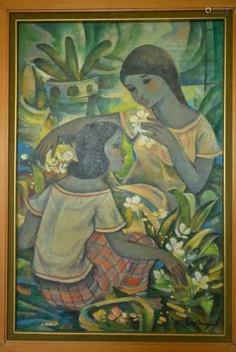 Philippines Artist Roger San Miguel Painting, Two ladie