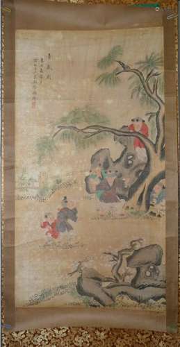 Xu cao tong play picture: paper colored hanging scroll