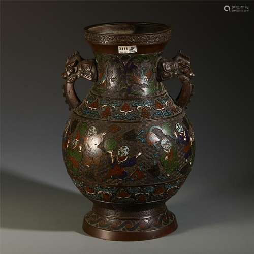 CHINESE CLOISONNE FIGURE AND STORY VASE