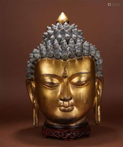 CHINESE GILT BRONZE BUDDHA HEAD