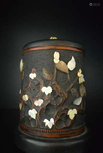A Carved Bamboo Mother-of-Pearl Inlay Work Tea Chest